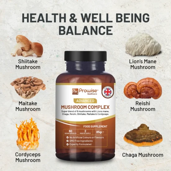 Advanced Mushroom Complex | A super blend of 6 Mushroom with Lions Mane, Chaga, Cordyceps, Shiitake, Reishi and Maitake | 60 Vegan High Strength Capsules | Made in UK - Image 11