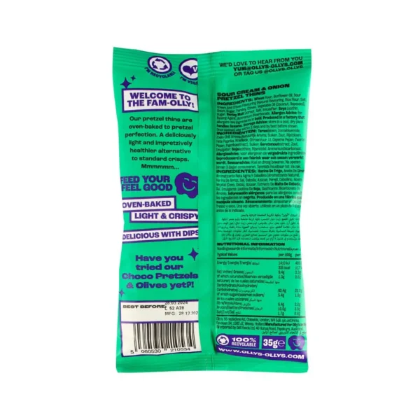 Olly's - Vegan Sour Cream & Onion Pretzel Thins 35g - Image 3