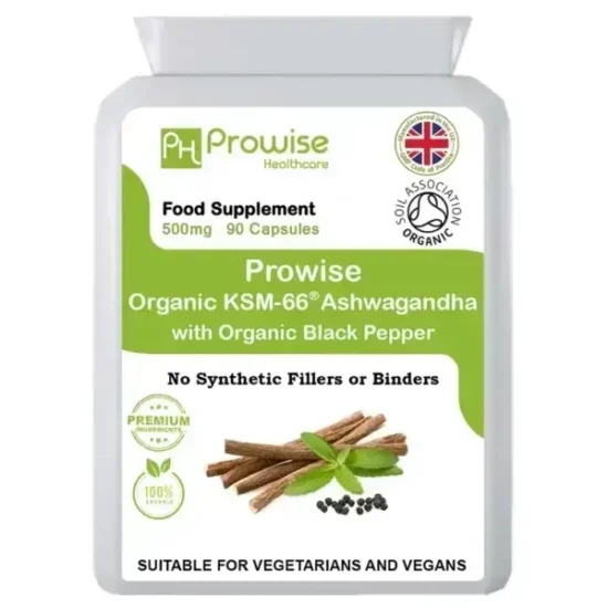 Organic Ashwagandha KSM-66 with 5% Withanolides 90 Vegan Capsules added with Black Pepper | High Strength Certified Organic by Soil Association