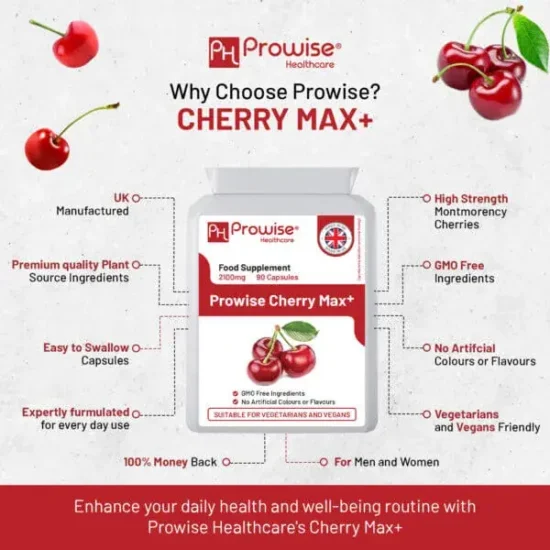 Cherry Max+ 2100mg Montmorency Cherry Added with Black Cherry I 90 Vegan Capsules High Strength I Made in The UK - Image 5