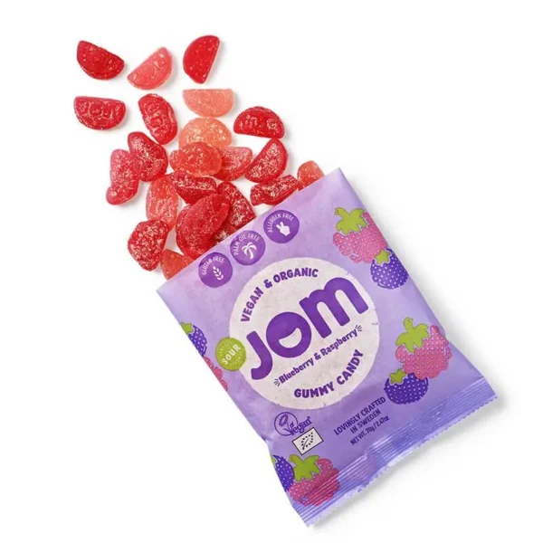 JOM - Organic and Vegan Sour Blueberry & Raspberry Gummies 70g - Image 2