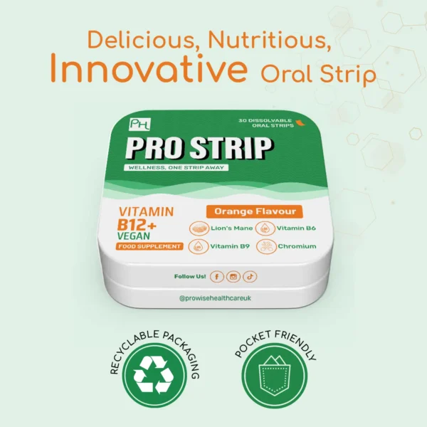 PROSTRIP Vitamin B12+ 1500mcg with Vitamin B6, Folic Acid, Chromium, and Lion's Mane Mushroom 30 Oral Vegan Strips No water needed High Absorption with Maximum benefits by Prowise Healthcare - Image 7