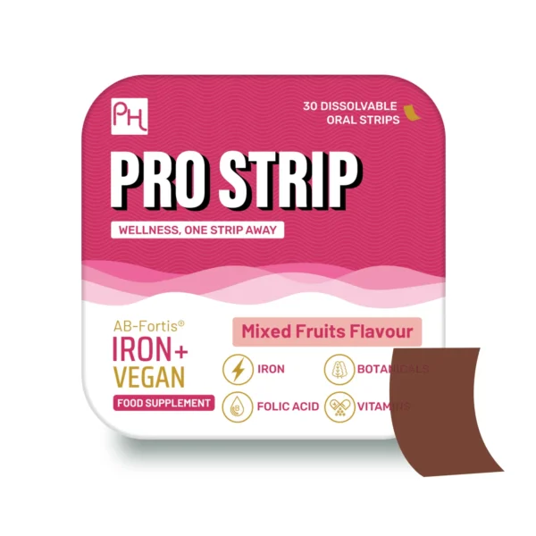 PROSTRIP IRON+ AB-Fortis 14mg added with Vitamin C, B1, B2, B6, Folic Acid, Beetroot, Spinach and Tart Cherry 30 Oral Vegan Strips No water needed High Absorption by Prowise Healthcare