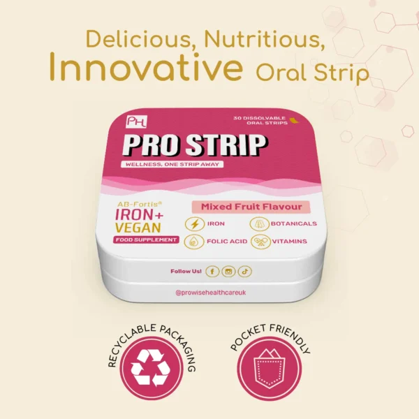 PROSTRIP IRON+ AB-Fortis 14mg added with Vitamin C, B1, B2, B6, Folic Acid, Beetroot, Spinach and Tart Cherry 30 Oral Vegan Strips No water needed High Absorption by Prowise Healthcare - Image 7