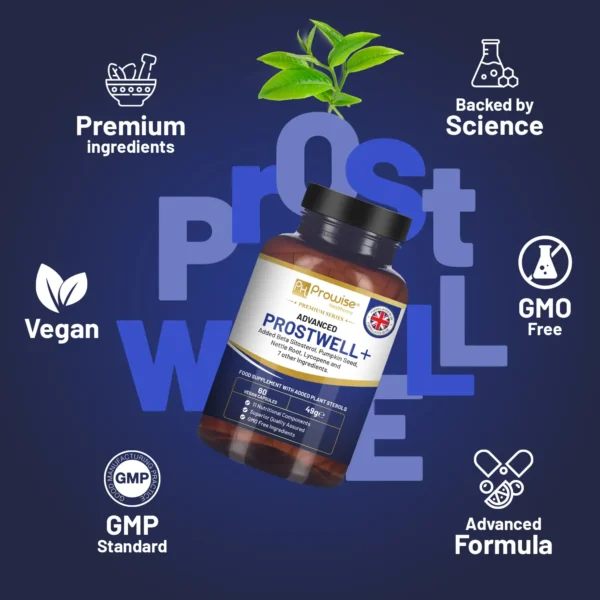 Advanced Prostwell Plus 60 vegan capsules Added Beta Sitosterol, Pumpkin Seed, Nettle Root, Lycopene and 7 other Ingredients - Prostate Supplements for Men - Men Health Supplements by Prowise - Image 5