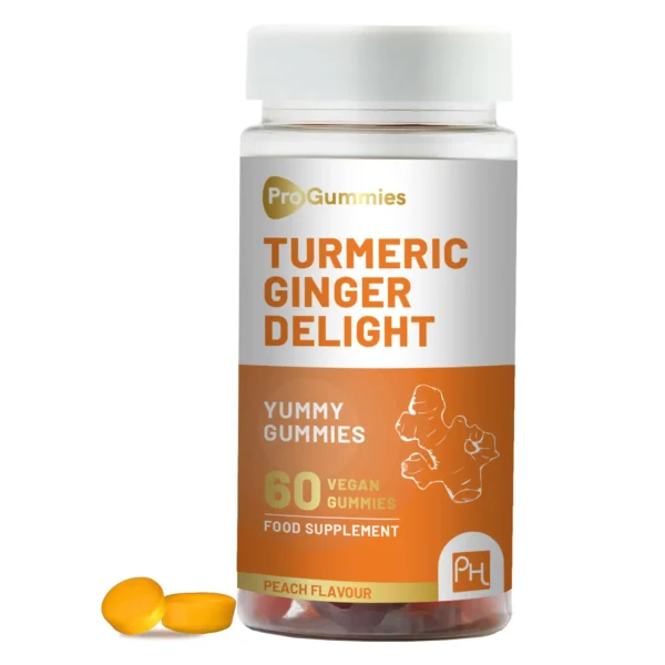 Turmeric and Ginger Gummies | 60 Vegan Pro Gummies | Natural Peach Flavour | Mouth-Watering Gummies for Overall Health and Well-Being by Prowise