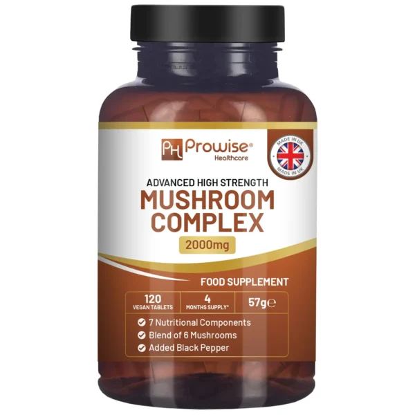 Advanced Mushroom Complex | A super blend of 6 Mushroom with Lions Mane, Chaga, Cordyceps, Shiitake, Reishi and Maitake | 60 Vegan High Strength Capsules | Made in UK